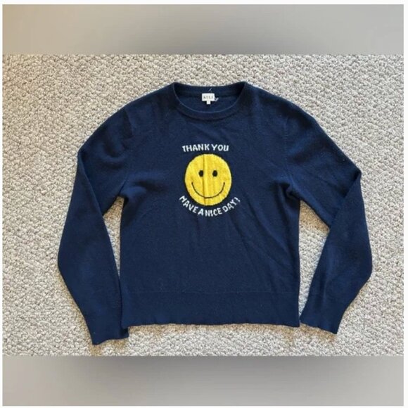 KULE cashmere sweater crew neck Smiley Face navy blue size S - Picture 5 of 9